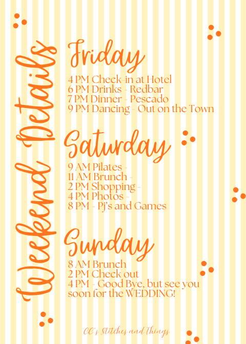 Let's Toast on the Coast bachelorette weekend itinerary card