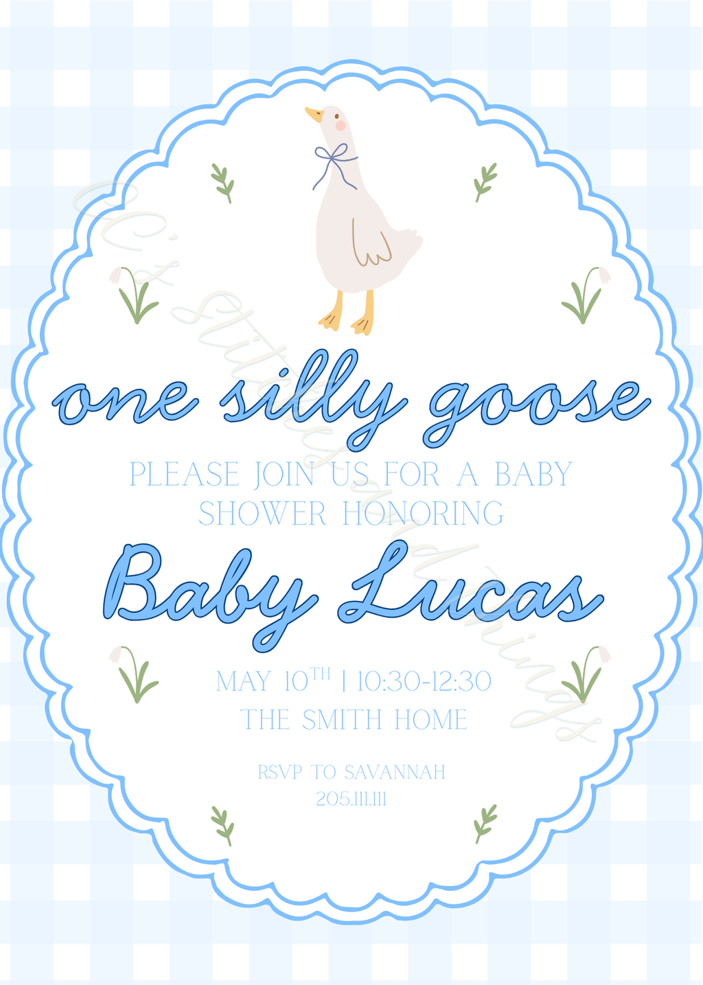 One Silly Goose Baby Shower Invitation Suite (Editable Canva Template)