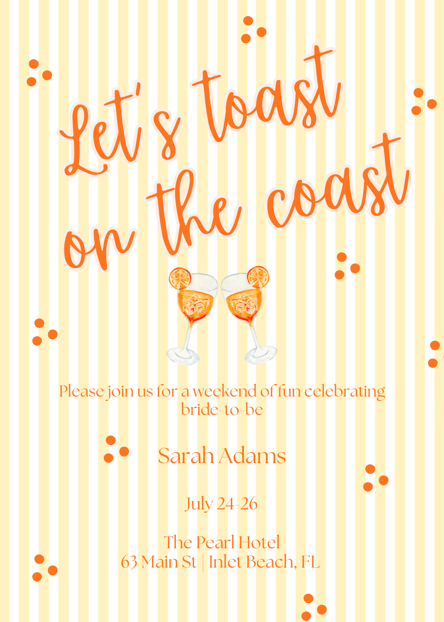 Toast on the Coast Bachelorette Invitation Suite (Editable Canva Template)