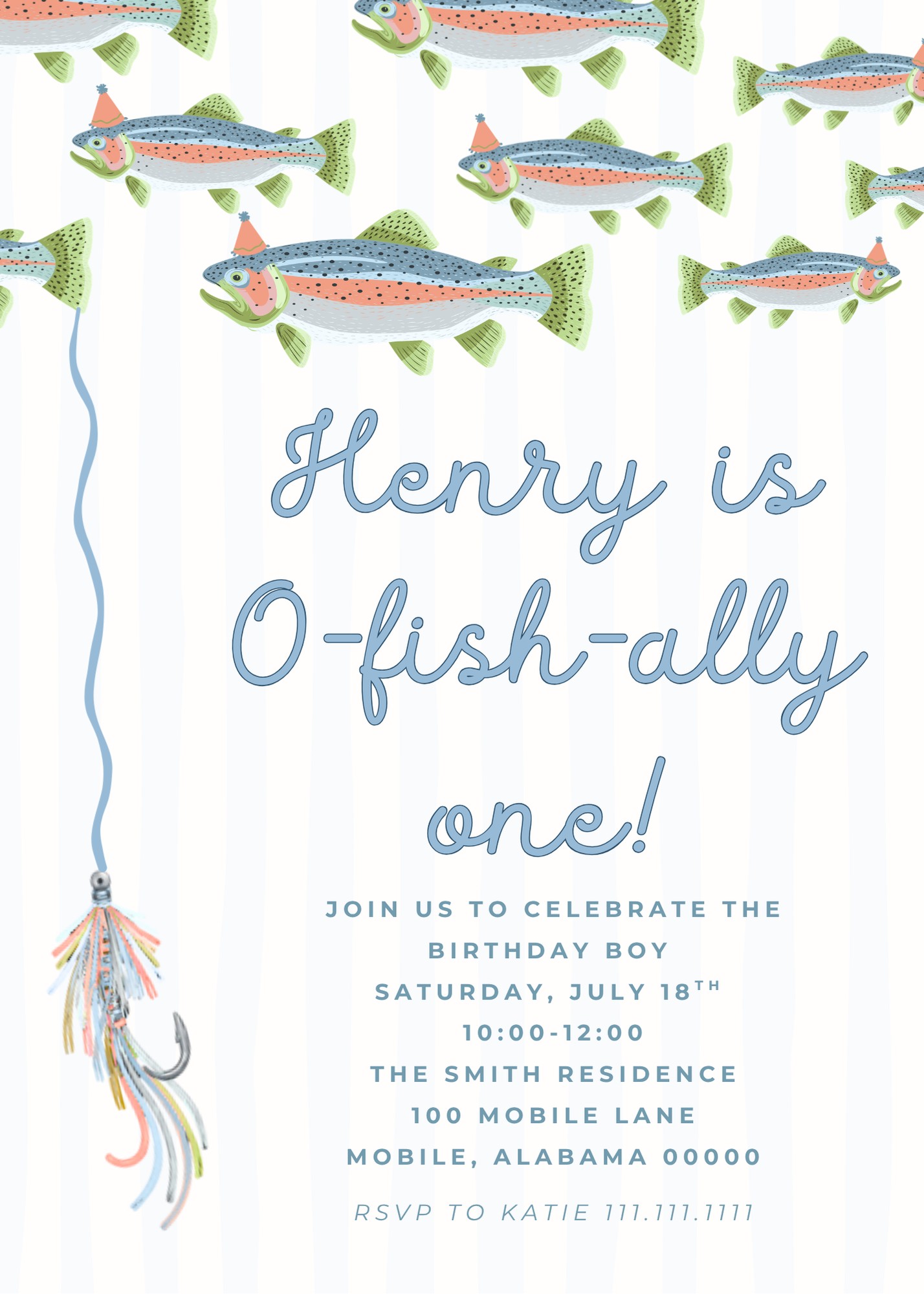 Fish Birthday Invitation Suite (Editable Canva Template)