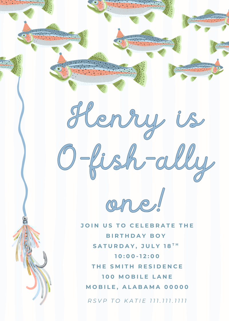 Fish Birthday Invitation Suite (Editable Canva Template)