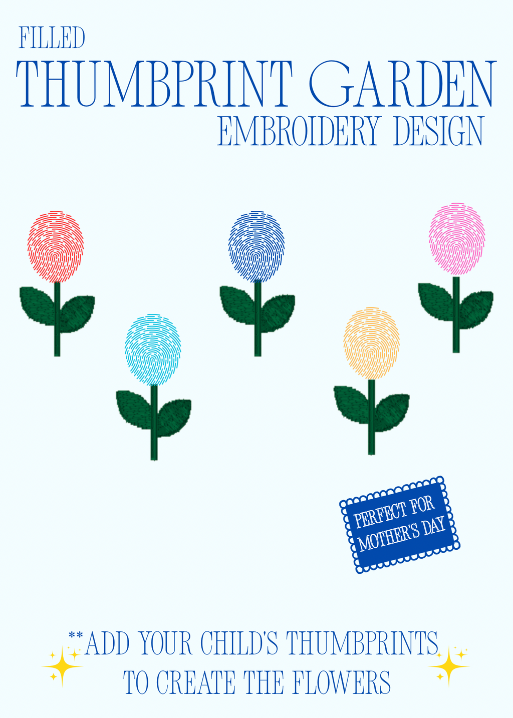 Thumbprint Garden Embroidery Design - Filled - Machine Embroidery File - 5x2 Inches