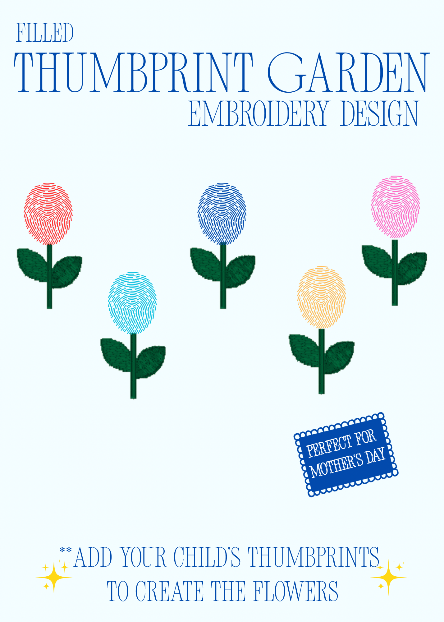Thumbprint Garden Embroidery Design - Filled - Machine Embroidery File - 5x2 Inches