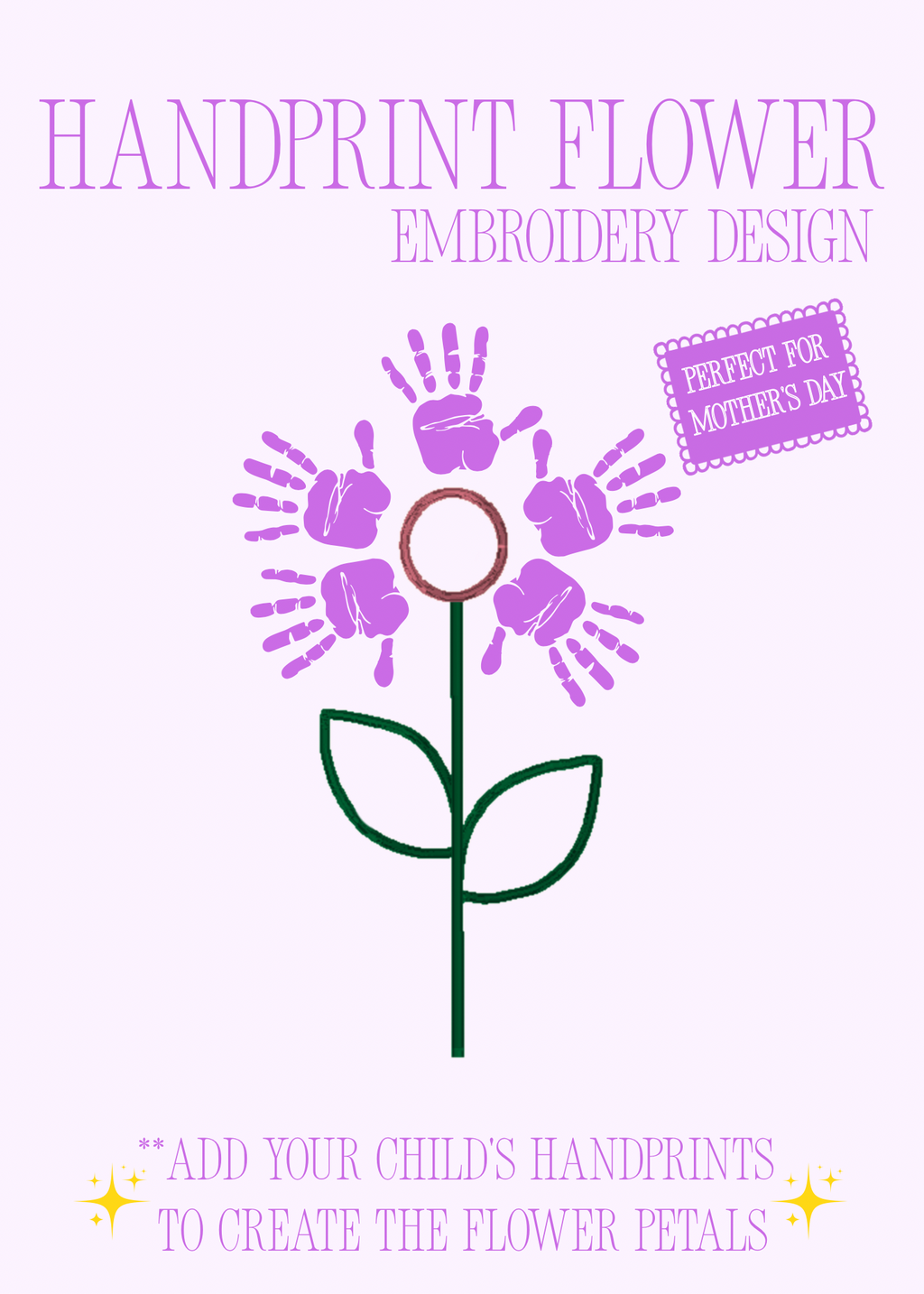 Handprint Unfilled Flower Embroidery Design