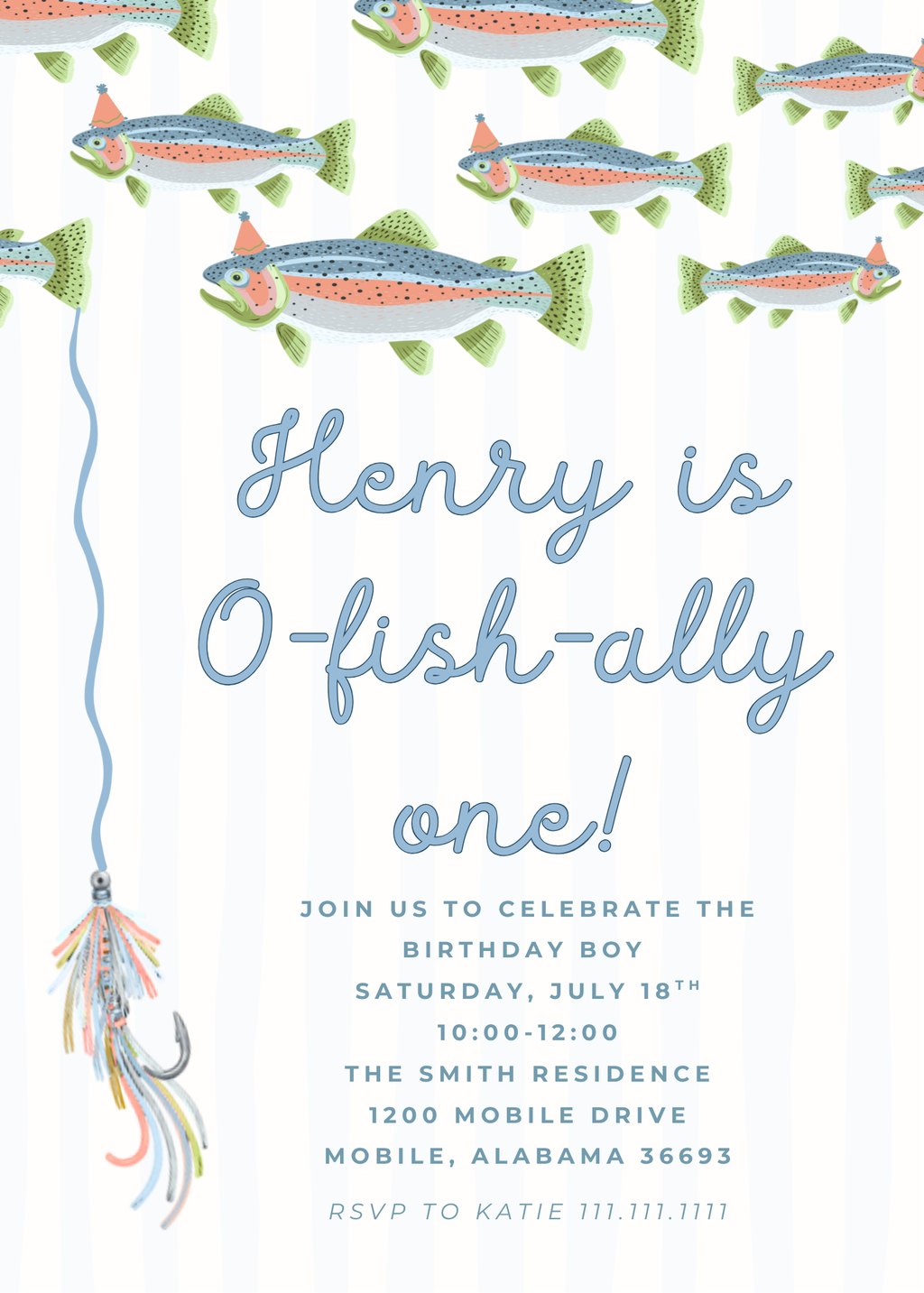 Fish Birthday Invitation Suite (Editable Canva Template)