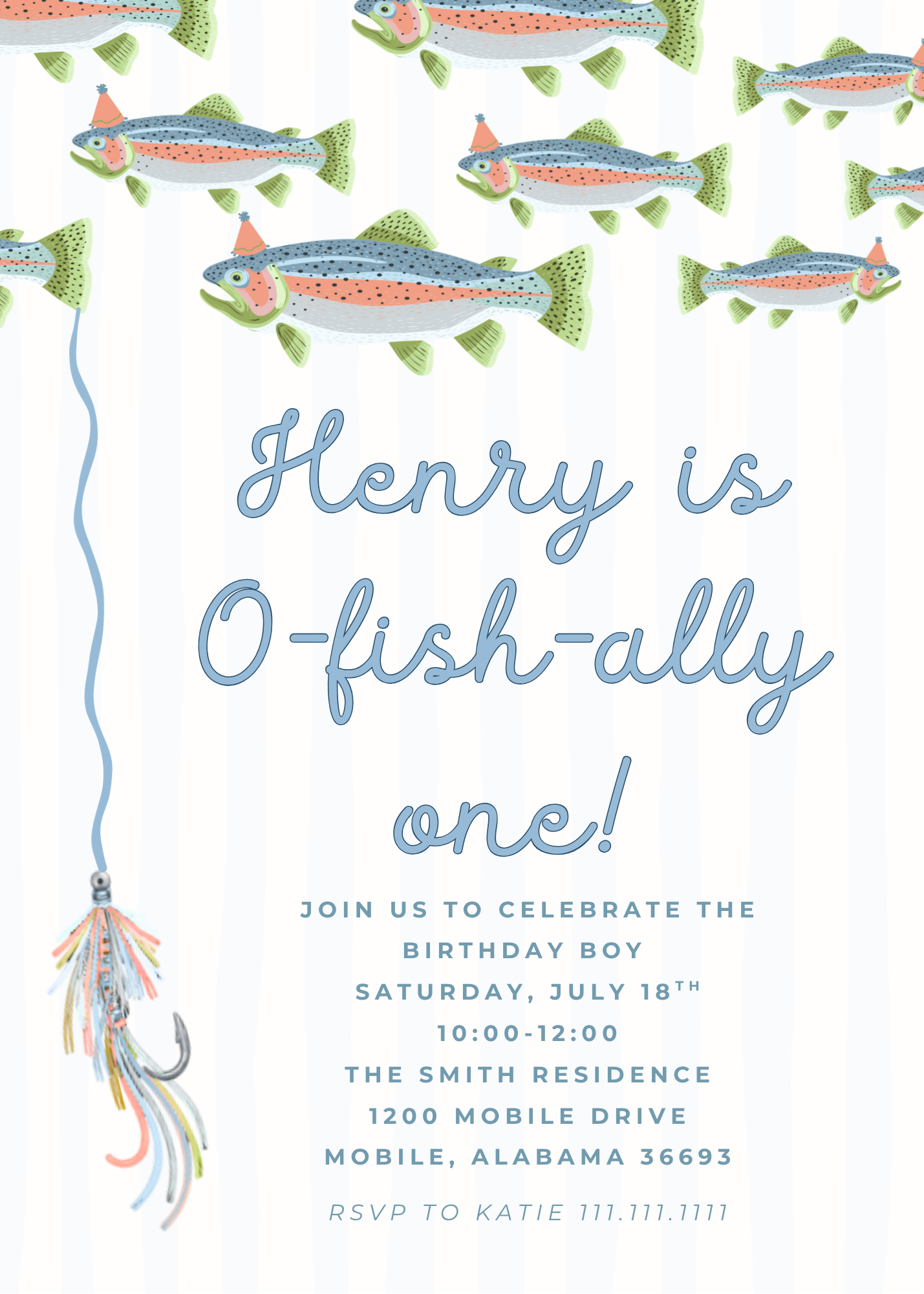 Fish Birthday Invitation Suite (Editable Canva Template)