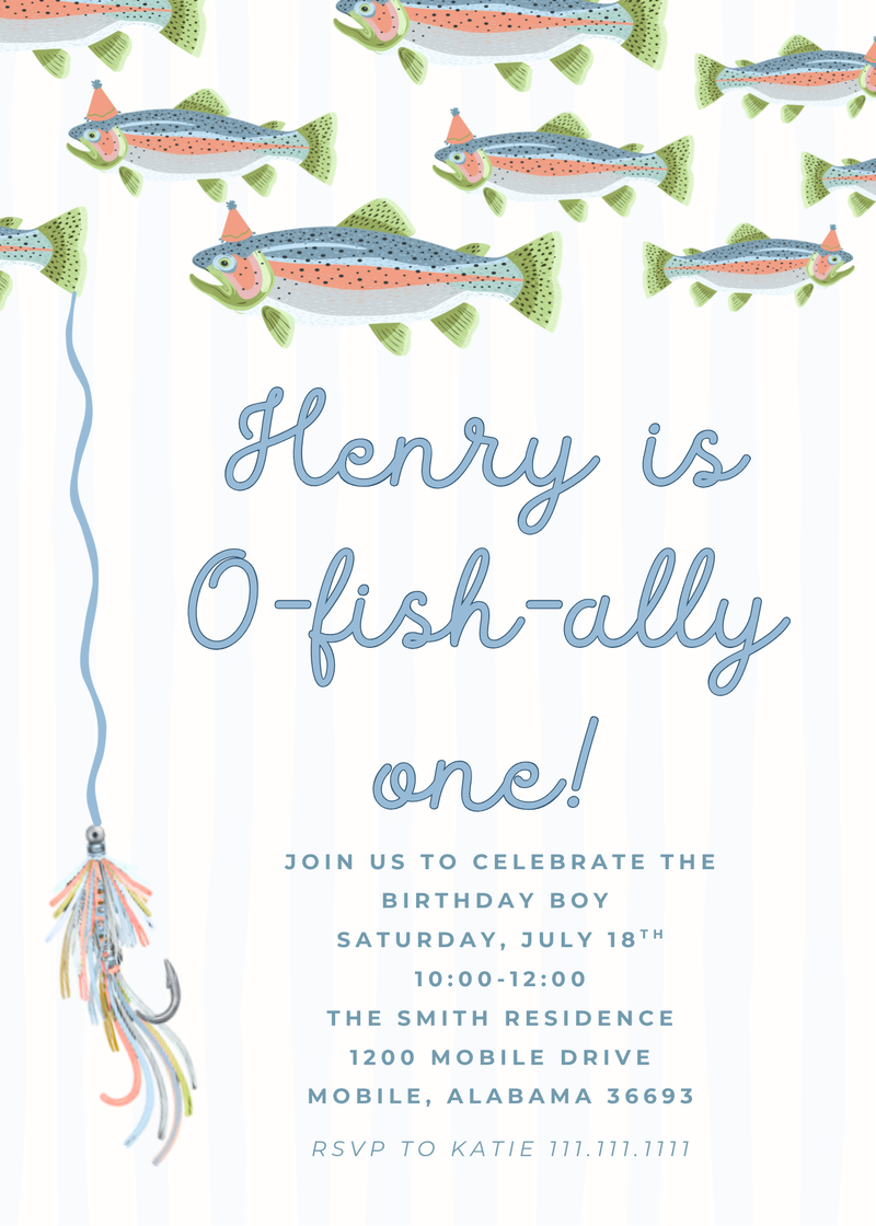 Fish Birthday Invitation Suite (Editable Canva Template)