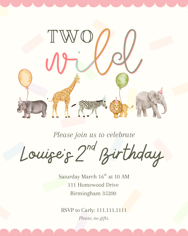 Animal Party Birthday Invitation Suite (Editable Canva Template)