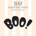 Boo embroidery design title card
